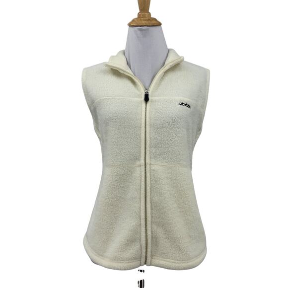 Straight Down Vest Womens M Medium Ivory Full Zip Fleece Sleeveless Mock Neck - Picture 1 of 12